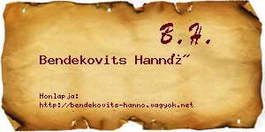 Bendekovits Hannó névjegykártya